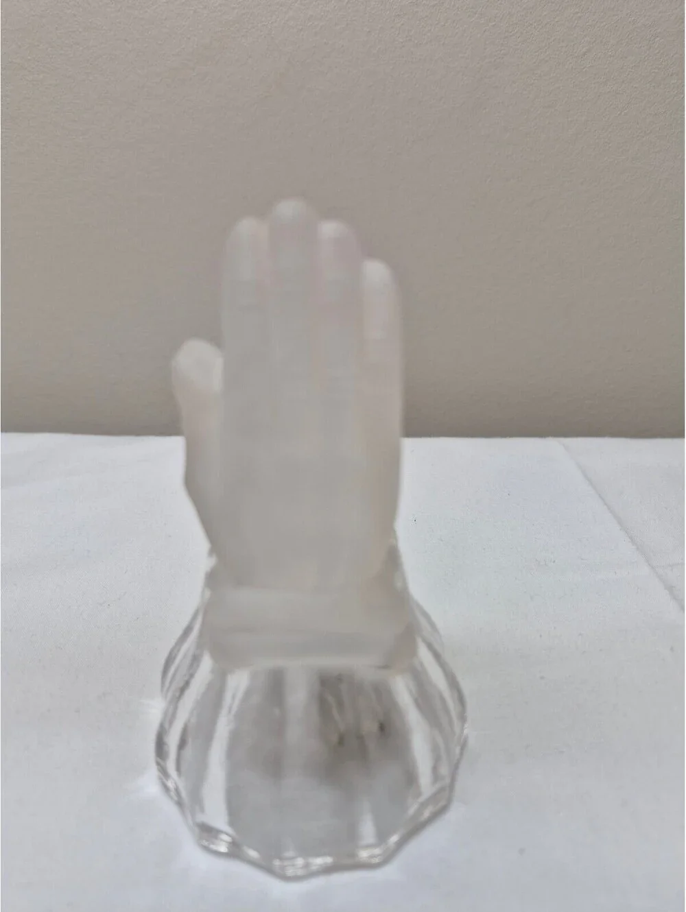 Emson Vintage Frosted Glass Praying Hands Figurine with Clear Base J5